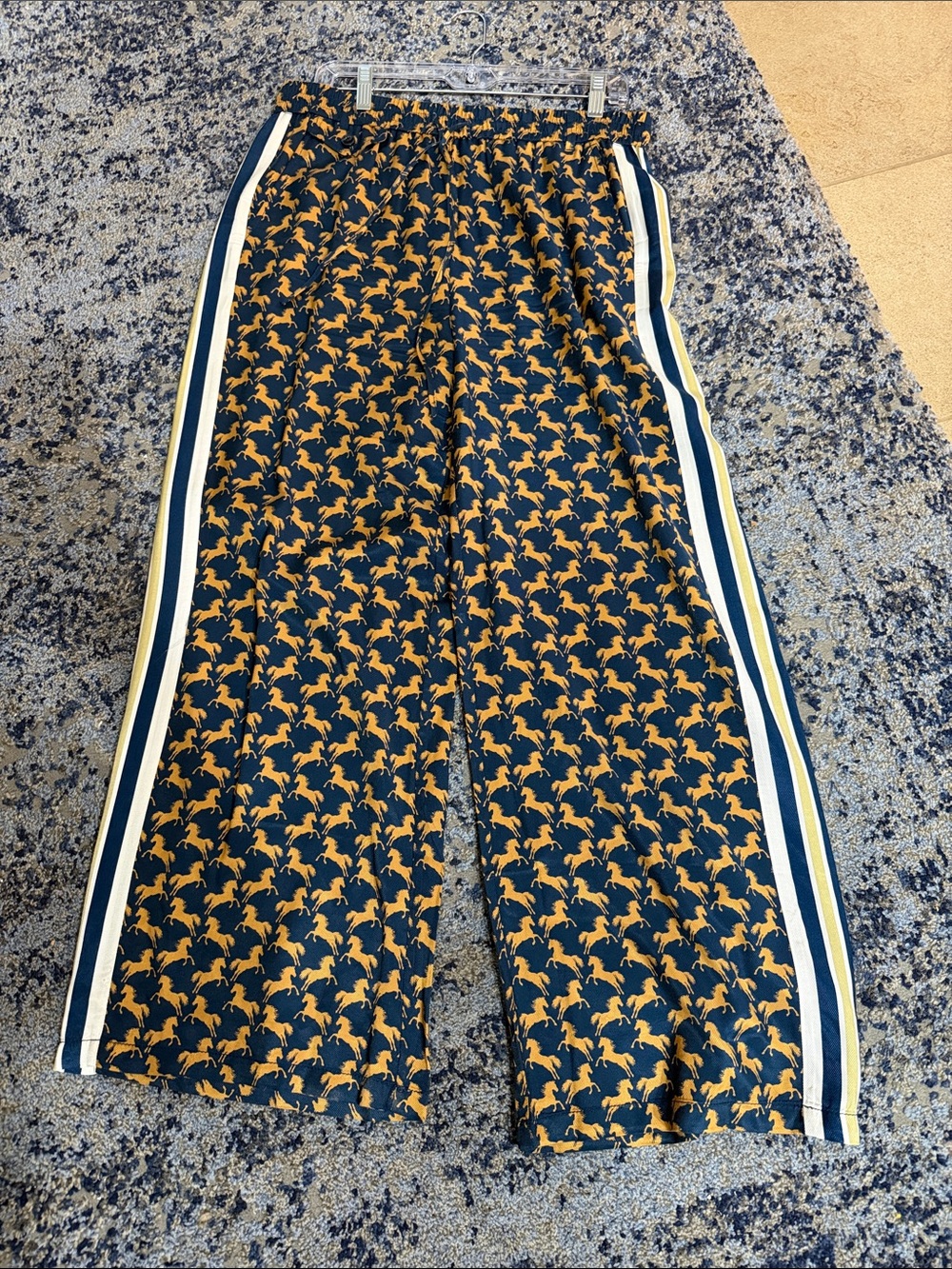 Maeve Horse-Print Wide Leg Pants with Side Stripes